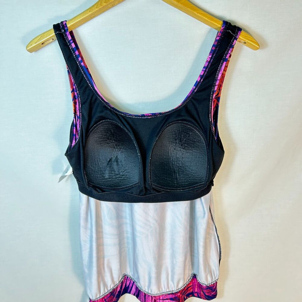 Swimsuits For All Womens Pink Purple Palm Print Blouson Tankini Top Size 14 - Picture 9 of 15